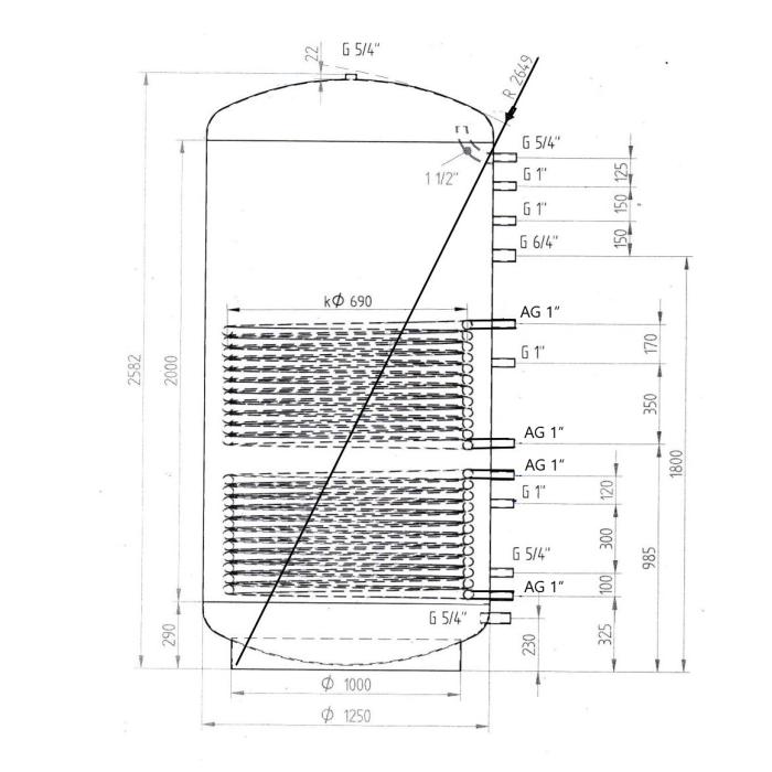 Akumulační nádrž 3000l s izolací MG2, d1250