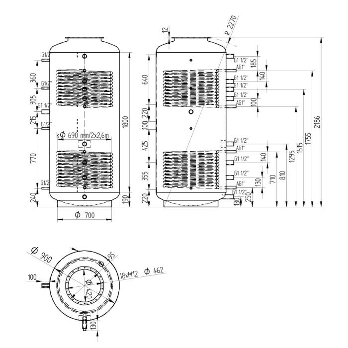 Akumulační nádrž 1500l MT2, d900 +DN32