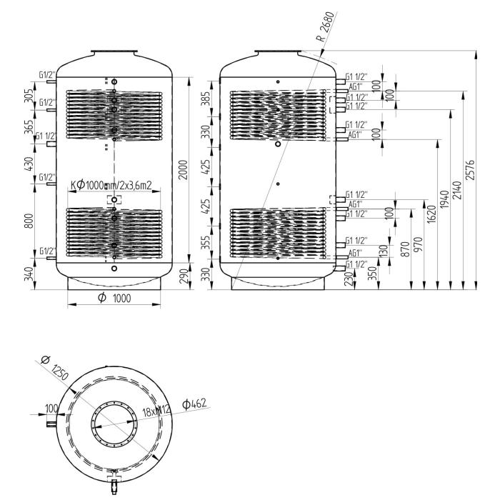 Akumulační nádrž 2000l s izolací MT2, d1100 +DN32