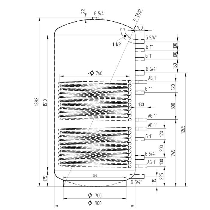 Akumulační nádrž 1200l MG2, d900