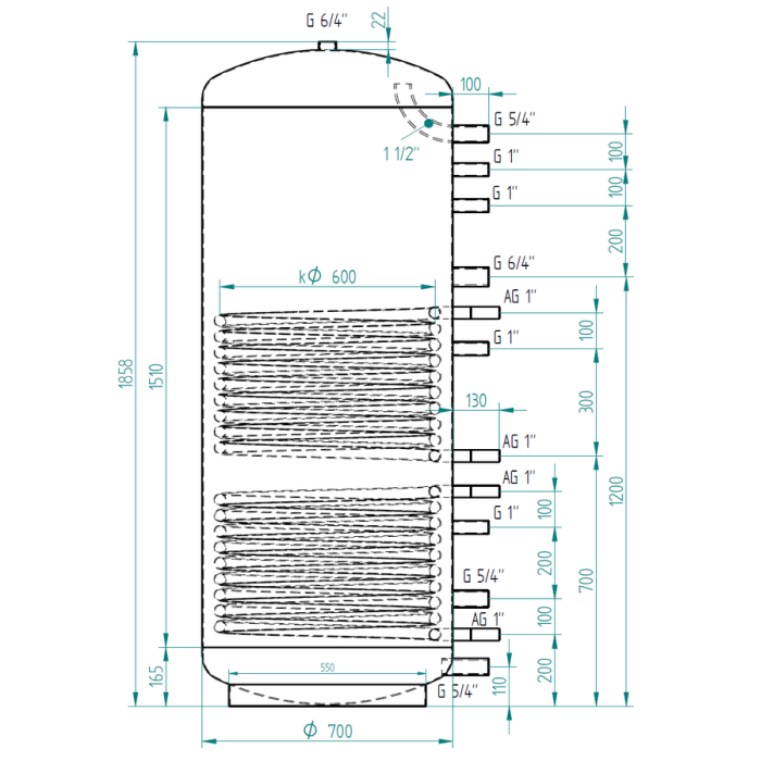 Akumulační nádrž 650l s izolací MG2, d700