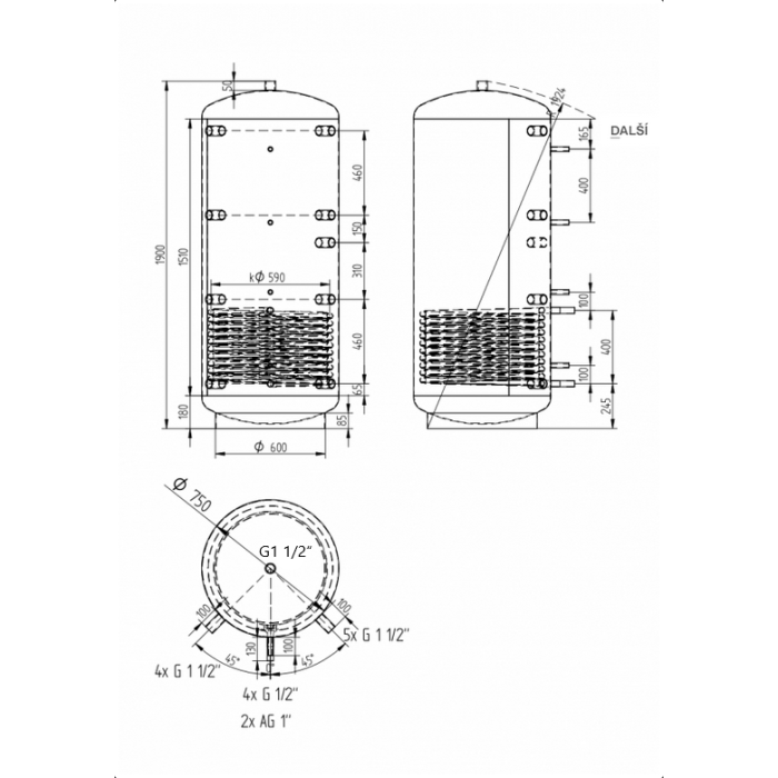 Akumulační nádrž 750l s izolací KXT1, d750