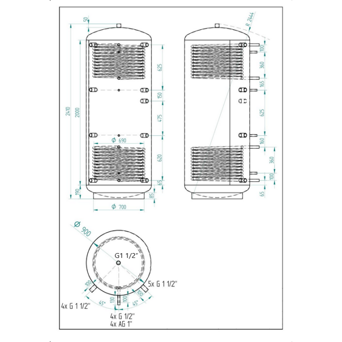 Akumulační nádrž 1500l s izolací KXT2, d900