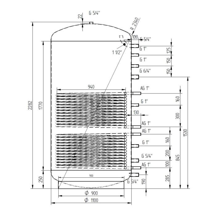 Akumulační nádrž 2000l s izolací MG2, d1100