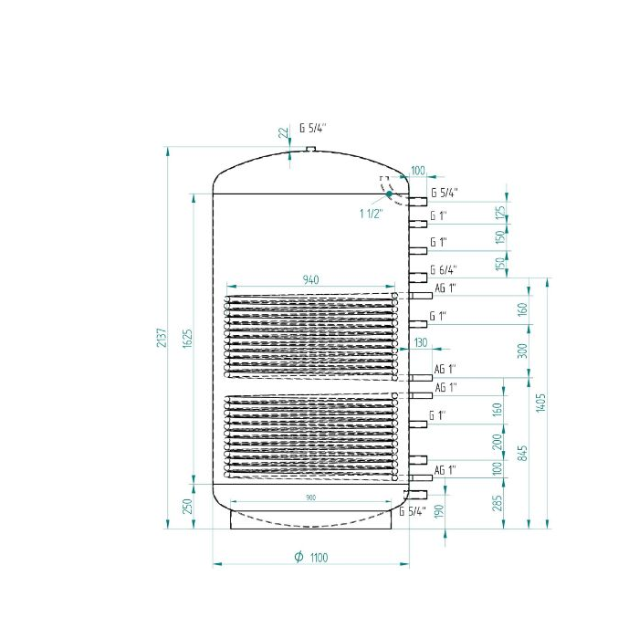Akumulační nádrž 2000l s izolací MG2, d1100